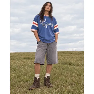 Photo of Lacey Lee Lost Highway Shirt 2XL Blue Graphic Football Jersey Cotton Stripe Sleeve