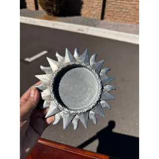 Photo of vintage 90s celestial silver sunburst pillar candle holder whimsical bohemian 