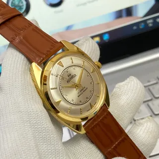 Photo of Vintage 1977 Roamer Manual Mens Silver Watch W/Leather Strap & Black accents