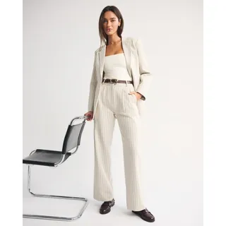 Photo of A&F Sloane Tailored Wide Leg Pant beige pinstriped size 26