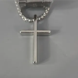 Photo of Silver Tone Quartz Watch Black Dial Blue Markers Date + Cross Jewelry Set