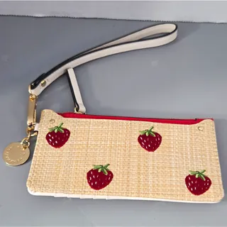 Photo of Bcbg Generation Strawberry Wristlet Zip Wallet Beige White Red