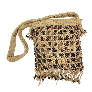 Photo of Walborg Macrame Crossbody Bag Wood Beads Vintage Fringe Boho