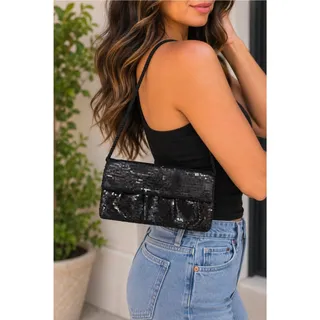 Photo of STYLE & CO BLACK SEQUIN EVENING CLUTCH SHOULDER BAG