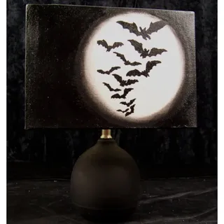 Photo of Artisanal Bat Silhouette Full Moon Lamp Goth Home Decor