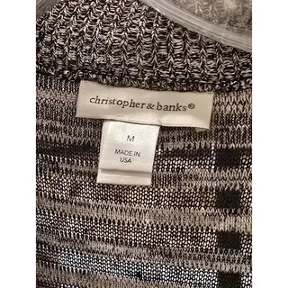 Photo of Christopher & Banks Black Taupe Striped Open Front Cardigan Size Medium