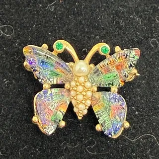 Photo of VINTAGE CINER Butterfly Brooch Gold Tone Iridescent Multicolor Pearl Pin