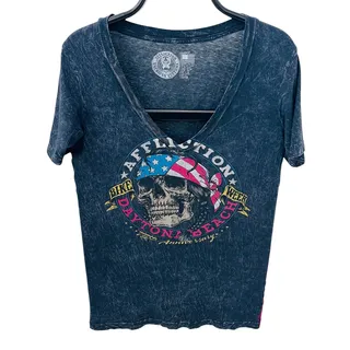 Photo of Affliction Womens Large 75th Anniversary Daytona Beach Bike Week Shirt V-Neck
