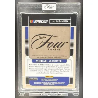 Photo of 2026 Panini Turn Four Racing Michael McDowell Memorabilia Auto Holo Silver /35
