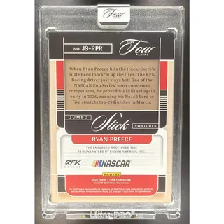 Photo of 2026 Panini Turn Four Racing Ryan Preece #JS-RPR Jumbo Slick Swatches 31/49 MEM