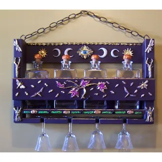 Photo of Whimsigothic Celestial Bar Set - Handcrafted Witchcore Shelf with Vintage Glass