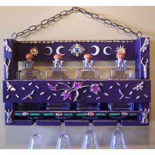 Photo of Whimsigothic Celestial Bar Set - Handcrafted Witchcore Shelf with Vintage Glass