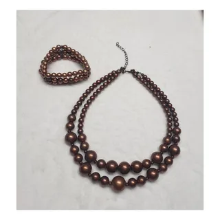 Photo of Bronze Beaded Jewelry Set VTG Necklace Bracelet Boho Cottagecore Whimsigoth