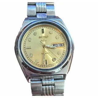 Photo of Seiko 5 Automatic Men's Watch Gold Dial Day Date Stainless Steel