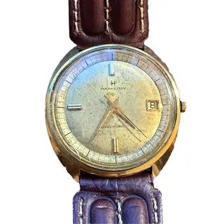 Photo of Hamilton Automatic Date Gold Tone Men's Wristwatch Leather Strap