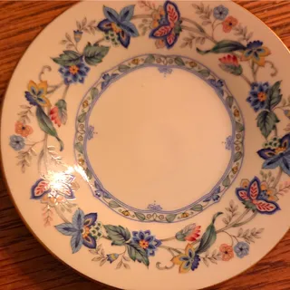 Photo of Andrea by Sadek Japan Porcelain Plate White Blue Round Floral Glossy Printed