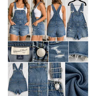 Photo of Universal Thread Denim Short Overalls Size 4 Distressed Cutoff Shortalls NWOT