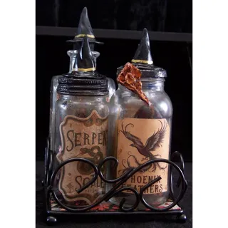 Photo of OOAK Gothic Apothecary Potion Bottle Set with Display Rack – Brand New