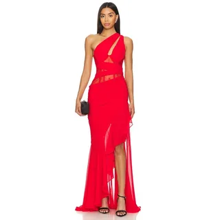 Photo of NBD | NWT Christian Gown in Red Asymmetrical Corset Maxi Dress S