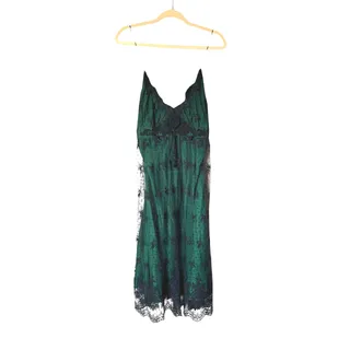 Photo of Miguelina Women's Medium Green Black Floral Sexy Sheer Lingerie Lace Slip Dress 