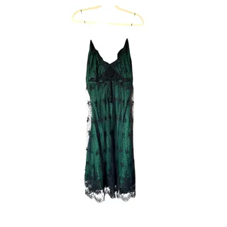 Photo of Miguelina Women's Medium Green Black Floral Sexy Sheer Lingerie Lace Slip Dress 