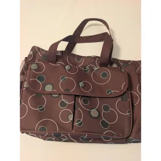 Photo of TOTE BAG BROWN AND GREEN DOTS CIRCLES LARGE OUTER POCKET W/2 MESH