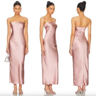 Photo of MORE TO COME | NWT Emma Strapless Maxi Dress in Blush Satin L