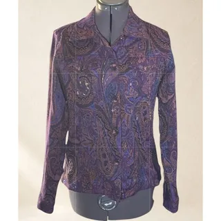 Photo of Coldwater Creek S Purple Paisley Beaded Tapestry Jacket Art to Wear Boho
