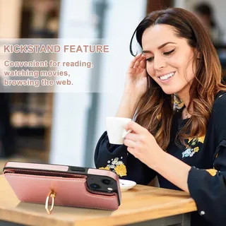 Photo of Folosu Compatible with iPhone 13 Case Wallet with Card Holder, 360°Rot Rose Gold