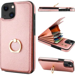 Photo of Folosu Compatible with iPhone 13 Case Wallet with Card Holder, 360°Rot Rose Gold