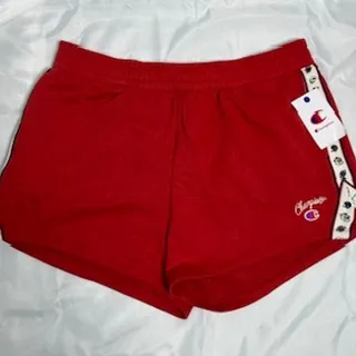 Photo of Champion Women's Red Athletic Shorts XXL Logo Side Tape Elastic Waist NWT