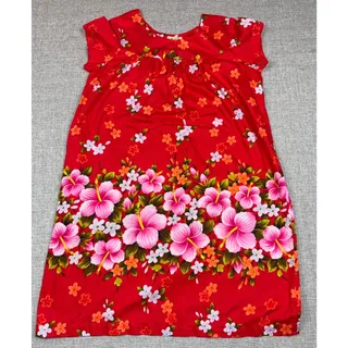 Photo of Vintage 60s Ui-Maikai Hawaiian Muumuu Dress Red Hibiscus Cotton L XL