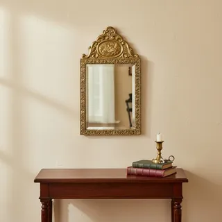 Photo of Antique 19th C Dutch Repousse Brass Beveled Glass Wall Mirror-Victorian-Gold