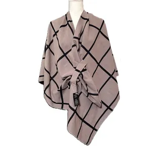Photo of NWT Moss Rose Reversable Geometric Pattern One Size Black and Tan Poncho Wrap