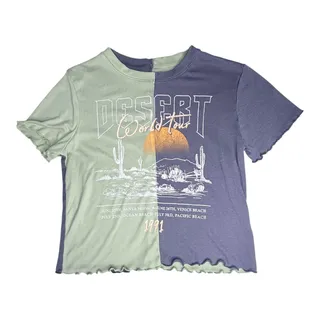 Photo of Desert World Tour Cropped Top Large Juniors 1991 Graphic T Shirt Green Gray 