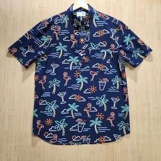 Photo of Chubbies "The One Man Wolf Pack" Men's Medium Blue Neon Flamingo Hawaiian Shirt