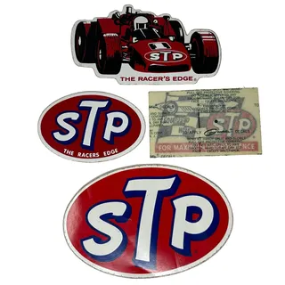 Photo of Vintage 60s 70s Lot of 4 STP Oil Stickers Auto Racing Motorsports Indy 500 NOVI