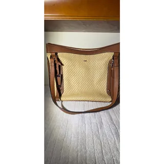 Photo of CHAPS Woven Straw Shoulder Bag Tan Brown Double Strap Summer Tote Purse