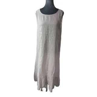 Photo of Terzo Millennio Linen Maxi Dress M Gray Ruffle Hem Made in Italy Lagenlook