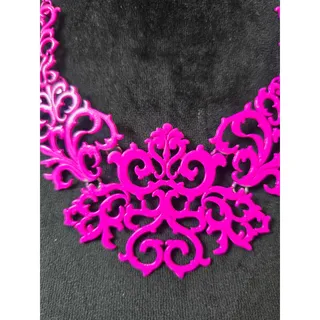 Photo of Hot Pink Filigree Floral Cutout Statement Necklace