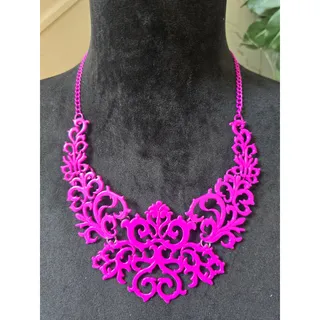 Photo of Hot Pink Filigree Floral Cutout Statement Necklace