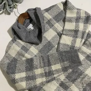 Photo of Olivia Sky Plaid Cowl Neck Sweater Womens M Gray Ivory Pullover NWT