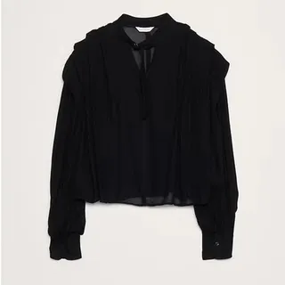 Photo of Banana Republic Womens Sheer Tie Neck Top Size L Black Romantic Gothic Victorian
