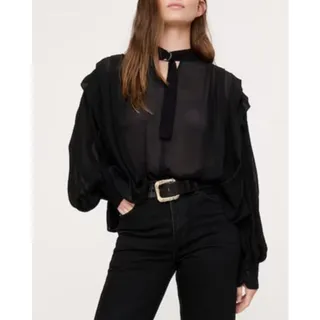 Photo of Banana Republic Womens Sheer Tie Neck Top Size L Black Romantic Gothic Victorian