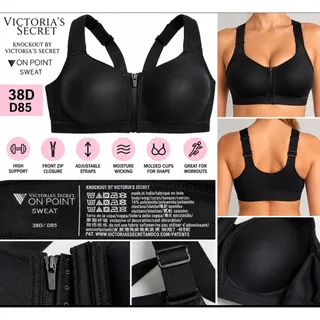Photo of Victoria's Secret Knockout Sports Bra 38D Black Front Zip High Support NWOT