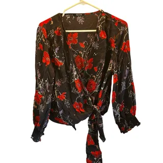 Photo of Madewell 100% Silk Smocked-Sleeve Floral Wrap Large blouse 