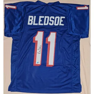 Photo of Autographed+ COA STICKER Drew Bledsoe Patriots Throwback Custom Jersey Blue XL
