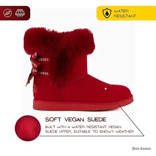 Photo of Juicy Couture Women's Slip On Winter Snow Boots, Insulated Fur Lining, Red, 7