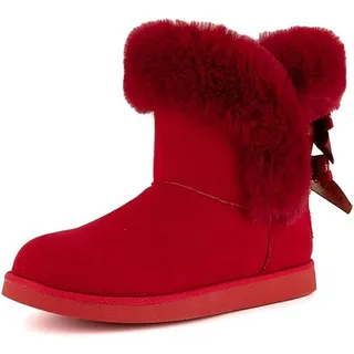 Photo of Juicy Couture Women's Slip On Winter Snow Boots, Insulated Fur Lining, Red, 7