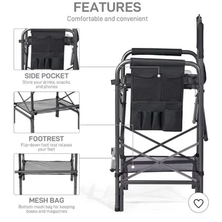 Photo of EVER ADVANCED Tall Folding Chair 30.7" Seat Height Directors Chair High Foldable